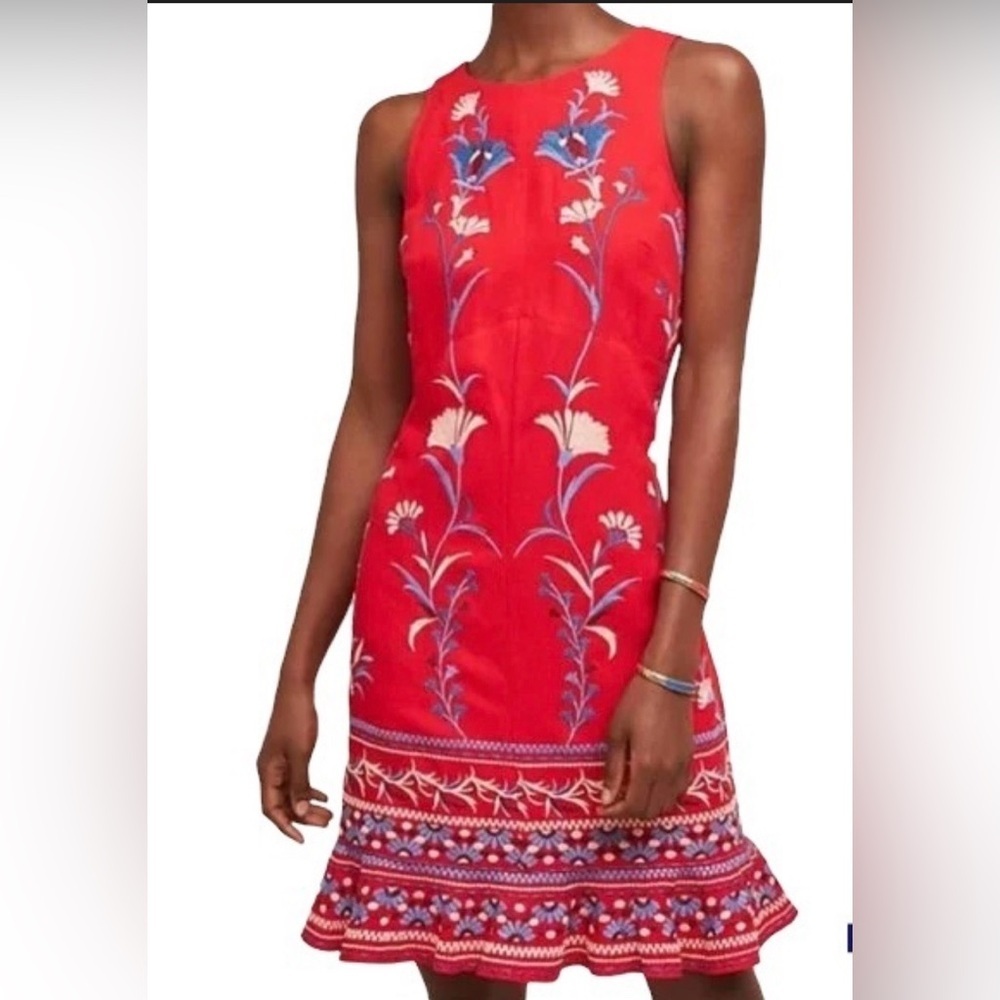 Anthropologie Akemi + Kin Embroidered Red Dress - Picture 1 of 13